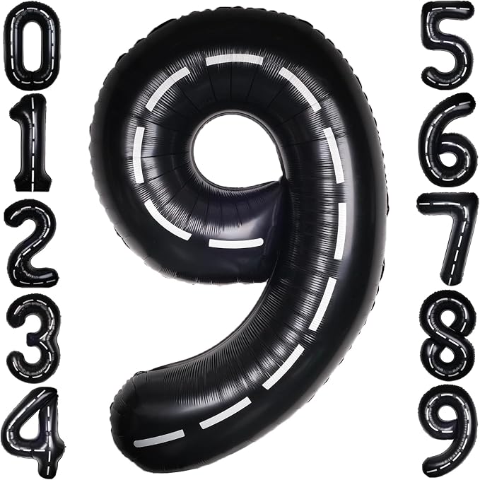Race Car 40 Inch Black 9 Big Large Helium Balloon Number 0-9 | Track Giant by SULALABOO