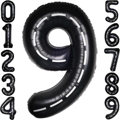 Race Car 40 Inch Black 9 Big Large Helium Balloon Number 0-9 | Track Giant by SULALABOO