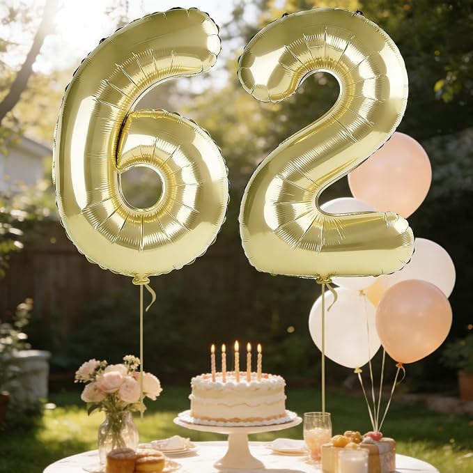 40 Inch Number 62 Balloons for 62nd Birthday Party Decorations, 0-100 Champagne - Image 3