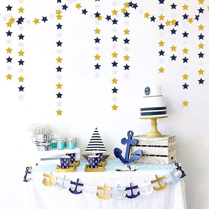 Navy-Blue White-Gold Party-Decorations Birthday Garland - 62ft Twinkle Little - Image 4