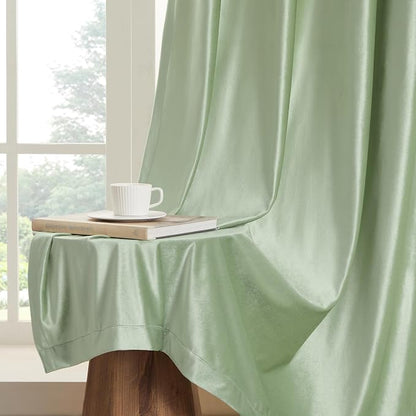 BULBUL Velvet Sage Green Blackout Curtains 96 inch Long - Image 6