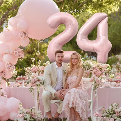 40 Inch Light Pink Number 24 Balloon 0-9 24th Foil Big Giant | Digital - Image 3