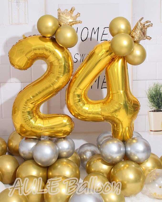 AULE 40 Inch Gold 24 Balloon Number Foil 0-9 Birthday Big Numbers | Birthday - Image 4