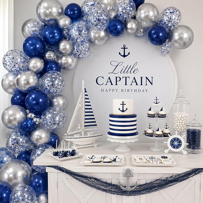 Navy Blue and Silver Balloons, 12 Inch Dark Midnight Blue Metallic Silver Latex - Image 6