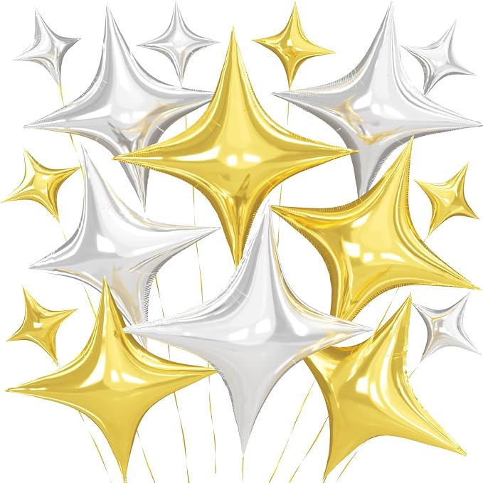 Gold Silver Star Balloons, 26 Inch and 10 Inch Gold Stars Shaped Balloon by BIAPIAN