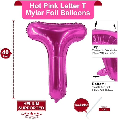 Lovoir 40 Inch Large Hot Pink Letter T Balloons Big Size Jumbo Mylar Foil - Image 2