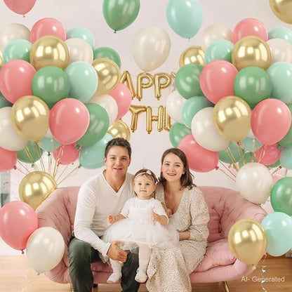 Zesliwy Sage Green Pink Gold Balloons, Party Decor | Mint Green Sand White Gold - Image 8