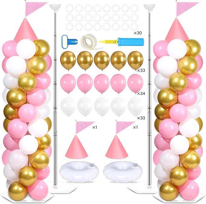 2 Sets Pink Princess Castle Balloon Column Stand Kit by Naozinebi