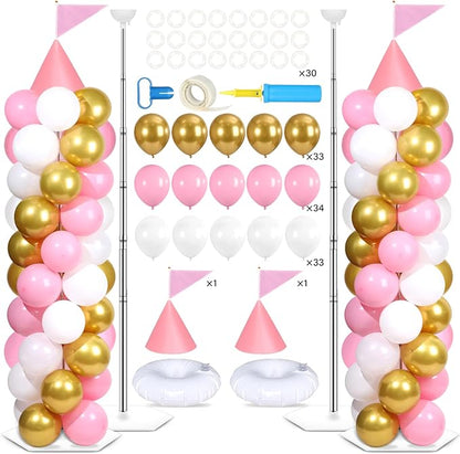 2 Sets Pink Princess Castle Balloon Column Stand Kit by Naozinebi