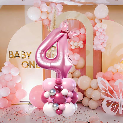 40 Inch Pink Number 4 Balloon Tower Set, Pastel Number Four Foil Balloon - Image 6