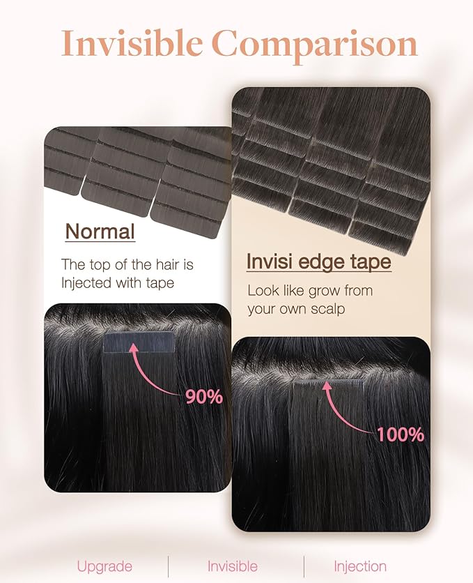 GOO GOO Invisi Edge Tape in Hair Extensions Human Hair, 1C Mocha Brown10pcs injected with 10pcs classical tape ins, 14inch 50g, Virgin Remy Hair, Natural Look