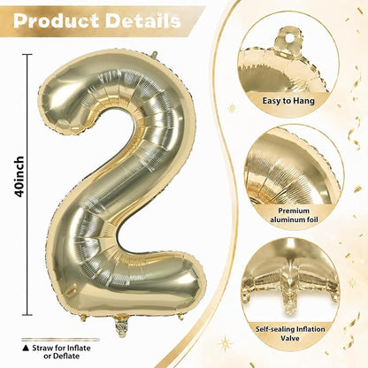 Champagne Gold 40 Inch Balloon Number 2, Large Light Gold Foil Number 2 - Image 2