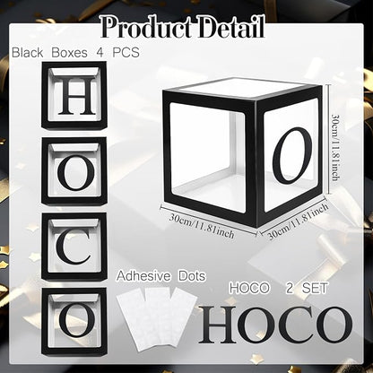 4 Pcs Hoco Boxes with Letters 11.8 x 11.8 x 11.8 Inch Clear Homecoming Balloon - Image 2