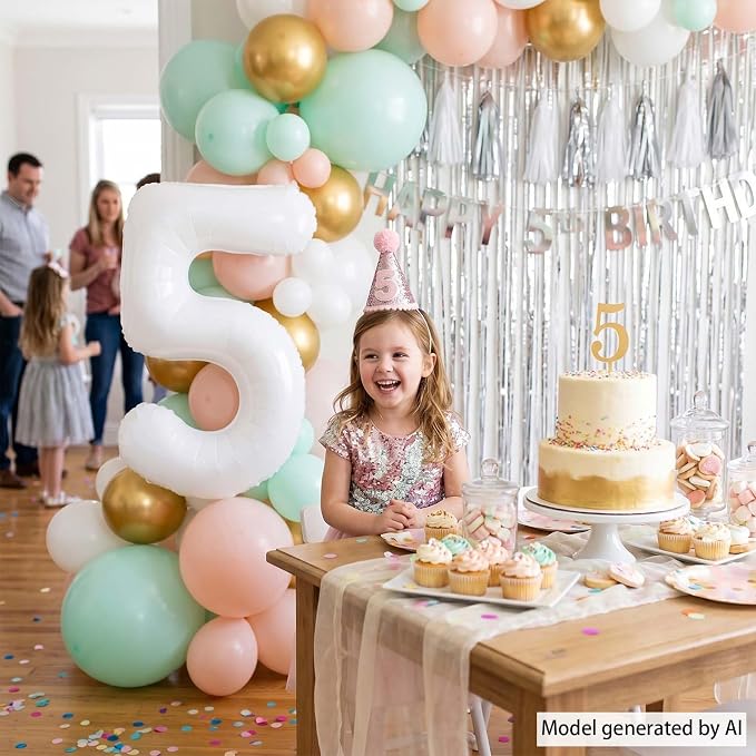 White Number 5 Balloon 40 Inch, Large Foil Mylar Five Balloon - Image 7