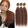 Light Brown Bundles Human Hair Color #30 Water Wave Bundle Niegmeag Brazilian Virgin Hair 3 Bundles 12 14 16 Inch Double Weft Light Brown Wet and Wavy Bundle