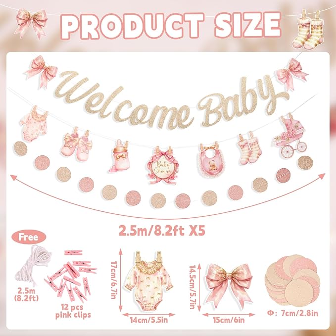 Baby Girl Baby Shower Decorations, Baby in Bloom Garland Decor, Pastel Pink - Image 3