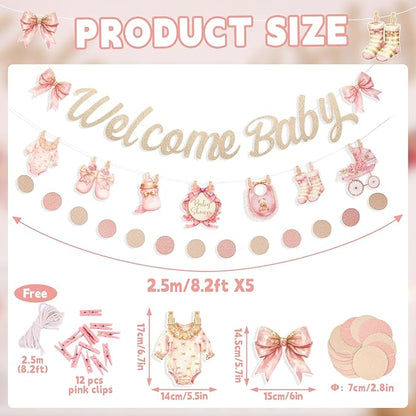 Baby Girl Baby Shower Decorations, Baby in Bloom Garland Decor, Pastel Pink - Image 3
