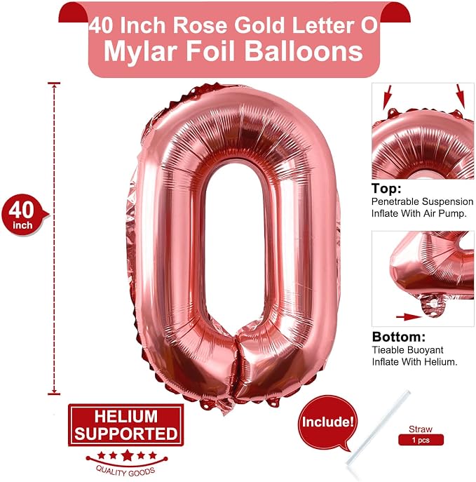 Lovoir 40 Inch Large Rose Gold Letter O Balloons Big Size Jumbo Mylar Foil - Image 2
