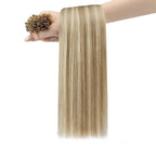 YoungSee U Tip Hair Extensions Human Hair Golden Blonde and Blond Highlight Hair Extensions Utips Hair Extension Real Human Hair Blond Ktip Hair Extension Natural Long Straight 22In 1G/S 50G