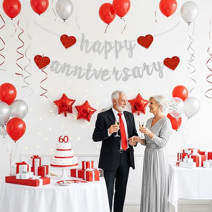 BEISHIDA Glitter Pre-Strung Silver Happy Anniversary Banner Decoration | NO DIY - Image 5
