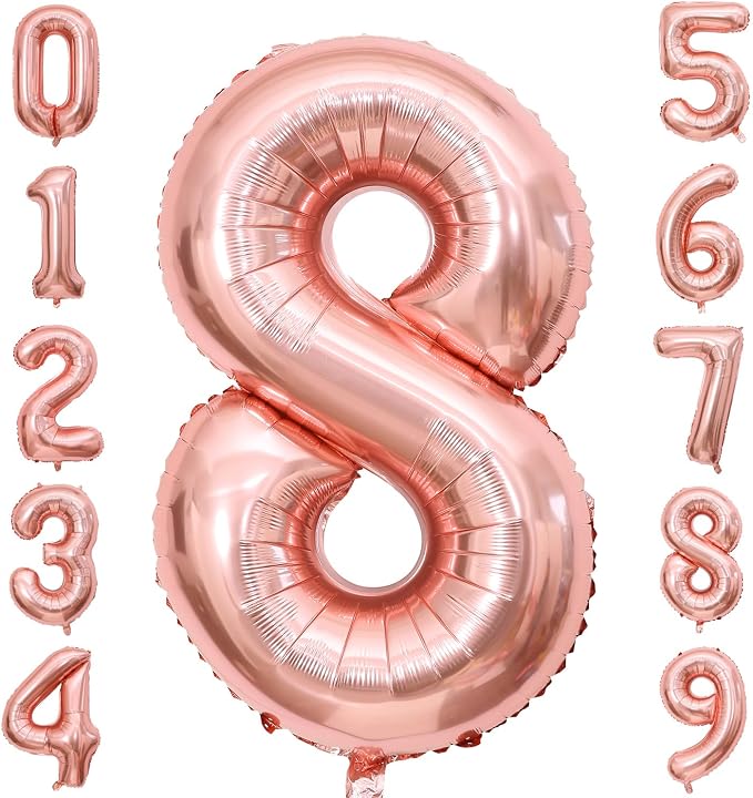 Rose Gold 8 Number Balloons, 40 Inch Big 8 Balloon Numbers Rose Gold 8 Foil by BBPOOL