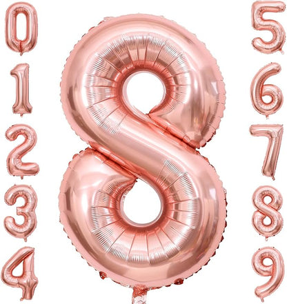 Rose Gold 8 Number Balloons, 40 Inch Big 8 Balloon Numbers Rose Gold 8 Foil by BBPOOL