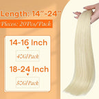 Full Shine Seamless Injected Tape in Extensions Color 60 Blonde Machine Remy Injection Tape in Human Hair Extensions Soft Straight Add Length 18 Inch 20 Pcs 50 Grams Silky for Wedding