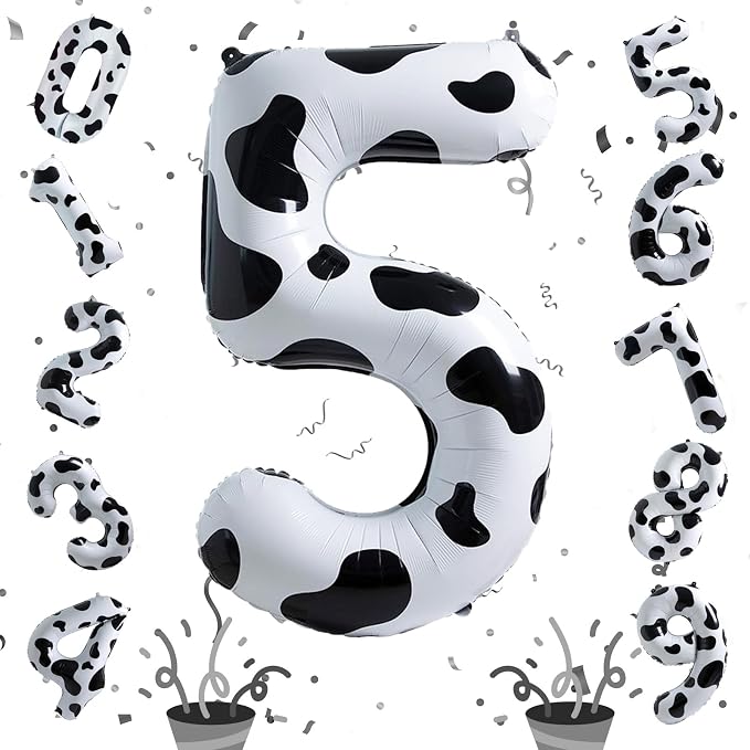Cow Print Number Balloons 5 for Kids, 40 Inch Foil Large Number 5 Self - Image 8