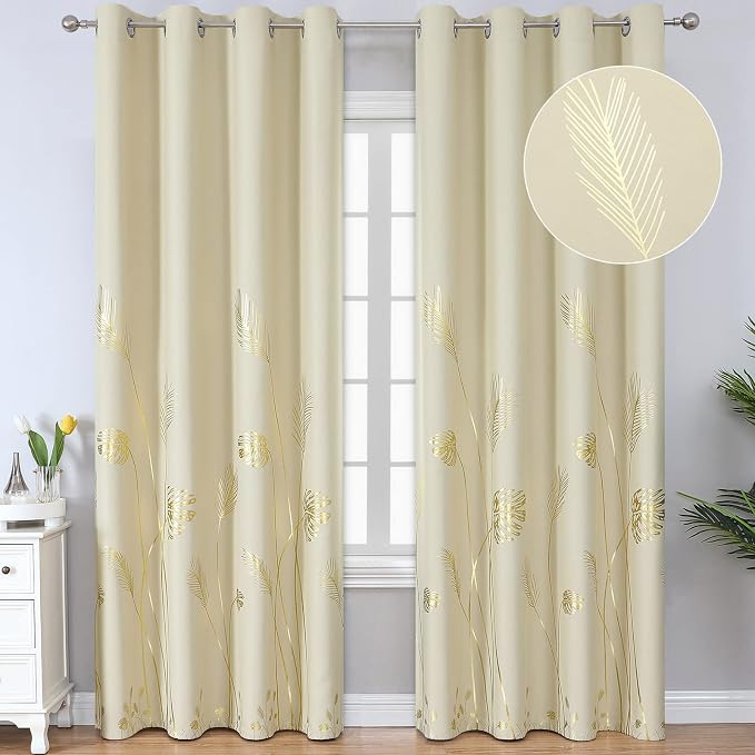 Beige Curtains 90 Inches Long, Room Darkening Curtains by ESTELARTEXTILER