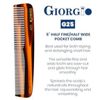 Giorgio G25 FineTooth and WideTooth Pocket Comb - Hair Styling Comb for Men and Women, Handmade Beard Combs for Men, Barber Combs, for Grooming,Saw Cut and Polished (Tortoiseshell)