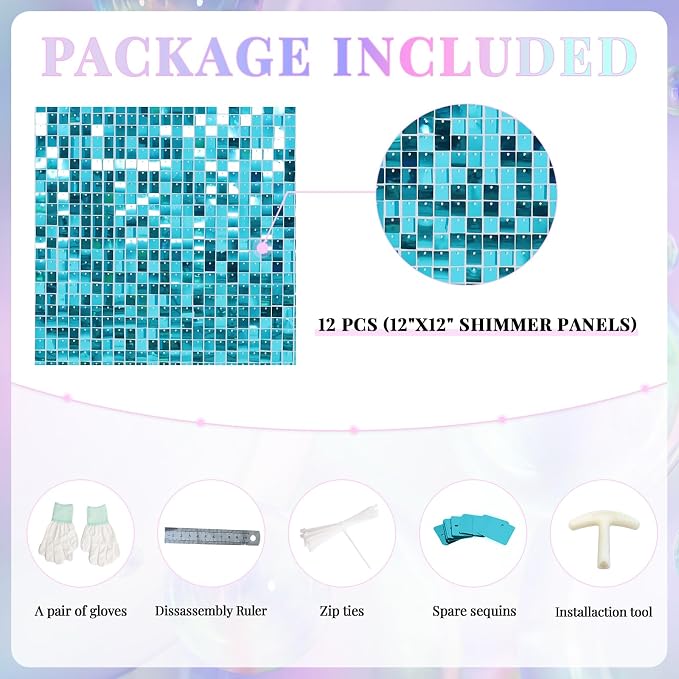 Shimmer Wall Backdrop Lake Blue Wall Panels 12Pcs Square Sequin Shimmer Wall - Image 4