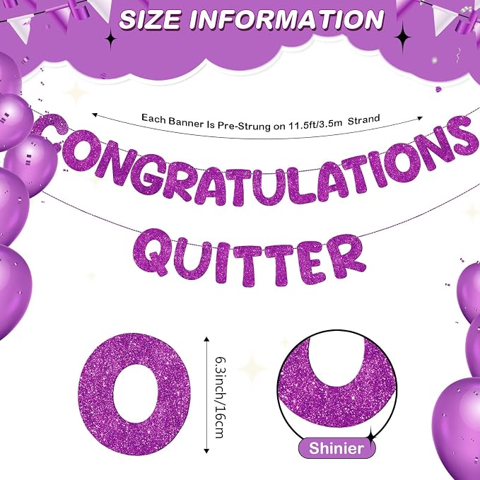 Fulmoon Pre Strung Congratulations Quitter Glitter Banner Funny Retirement - Image 2