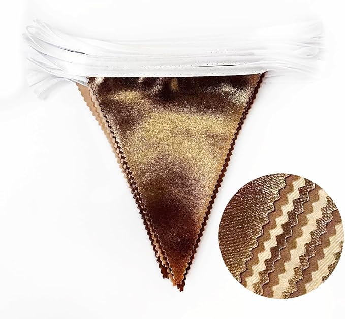 32Ft Brown Party Decorations Metallic Brown Triangle Banner Flag Pennant Fabric - Image 2
