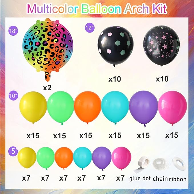 157pcs Neon Rainbow Balloon Arch Kit, Back to 80S 90S Birthday Supplies | Hot - Image 2