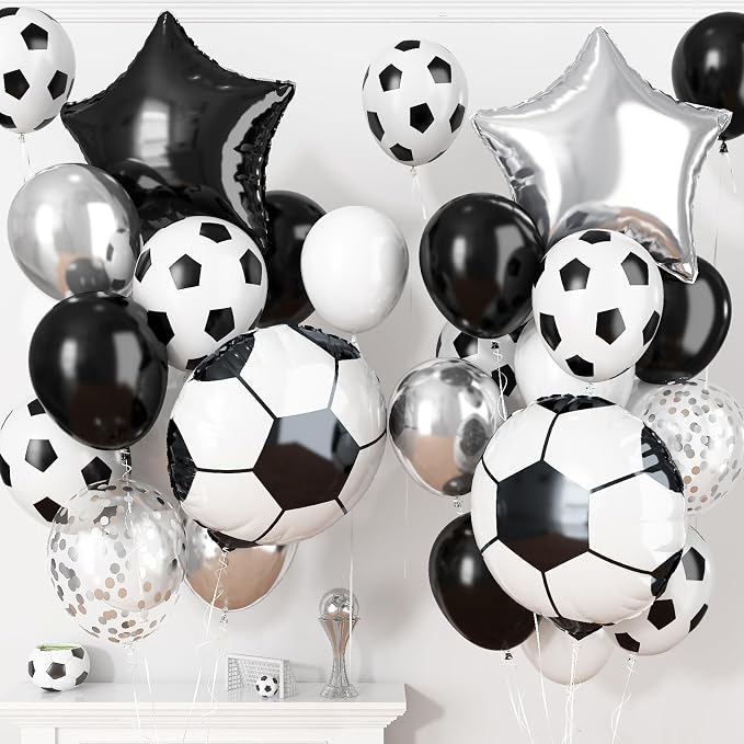 Soccer Balloons, Metallic Silver Confetti Balloons by Togvu