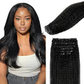 Lashey Seamless Clip in Hair Extensions Human Hair 7pcs 110g Kinky Straight, #1 Jet Black 16 Inch Clip in for Women
