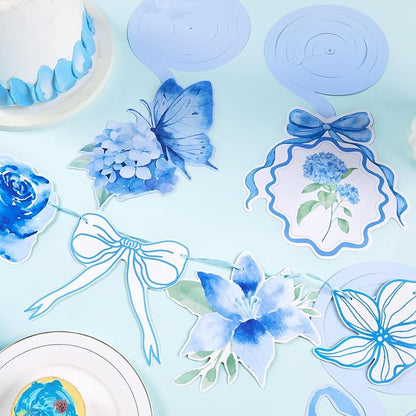 Blue Party Decorations, with 3 Pre-strung Flower Banners and 20 Hanging Swirls - Image 2