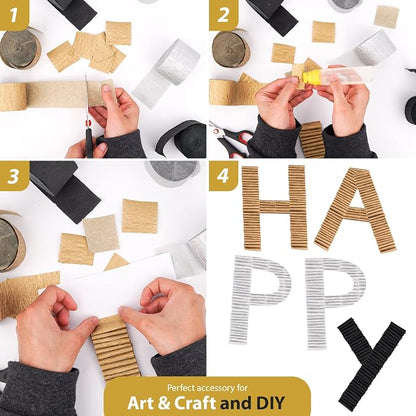 6 Black Gold Streamers, 492ft Pack of Crepe Paper Party Decorations | Each roll - Image 5