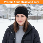 2Pcs Winter Headbands for Women, Soft Fuzzy Fleece Lined Ear Muffs for Winter Women, Cable Knit Ear Warmer Headband Christmas Stocking Stuffers Gifts
