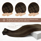 Ve Sunny Clip in Hair Extensions Real Human Hair 24 inch Long Straight Human Hair Clip in Extensions Darkest Brown Ombre Medium Brown Hair Extensions Clip ins 120g 7Pcs
