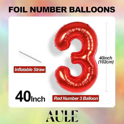 AULE 40 Inch Red 3 Balloon Number Foil 0-9 Birthday Big Numbers | Birthday - Image 5