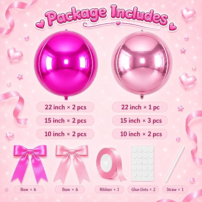 Hot Pink and Rose Round Foil Balloons - Image 2