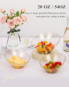BESTSTAR Clear and Gold Gliter Plastic Serving Bowls 8 Pack 20OZ – Angled Disposable Party Bowls for Chips, Salad, Fruit & Candy – Heavy Duty Clear Serving Bowls for Parties, Buffet, Christmas