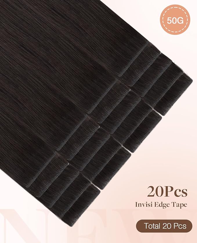 GOO GOO Invisi Edge Tape in Hair Extensions Human Hair, 2 Dark Brown 20pcs 12inch 40g, Virgin Remy Hair, Seamless Injected Tape, Natural Look