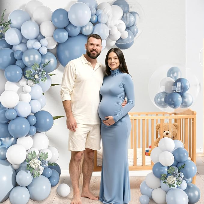 152Pcs Dusty Blue Balloons Arch Garland Kit Different Size | Light Blue and - Image 5