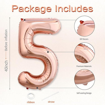 40 Inch Rose Gold Number 5 Balloon, Giant Number Balloons, Birthday Decor | - Image 3