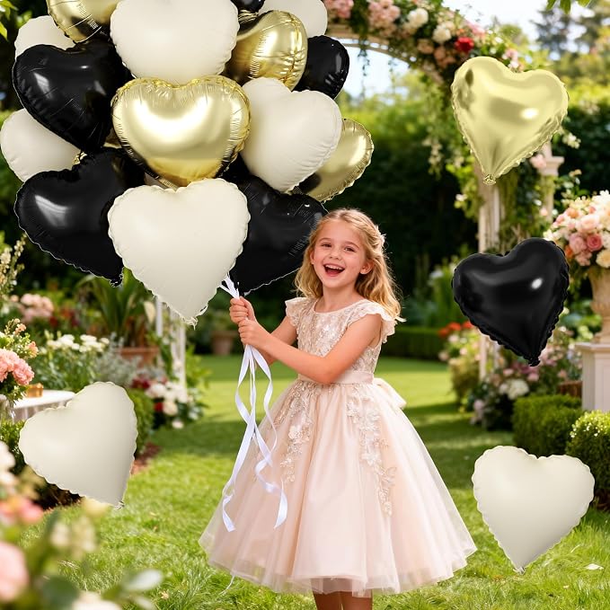 Gold Black White Heart Balloons - Image 6