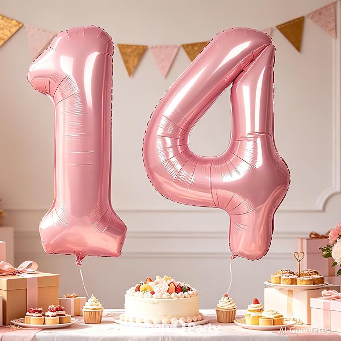 RainbowQ Pink 14 Balloon Number 40 Inch 0-40 Foil Large Balloons | Big Mylar 14 - Image 5