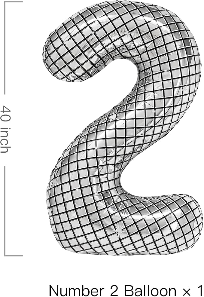 40 Inch Disco Number Balloons Large Silver Disco Ball Print Number Balloon - Image 2