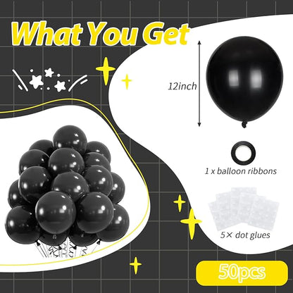 50pcs Black Balloons, 12inch Helium Quality Black Latex Balloons | Balloons - Image 2